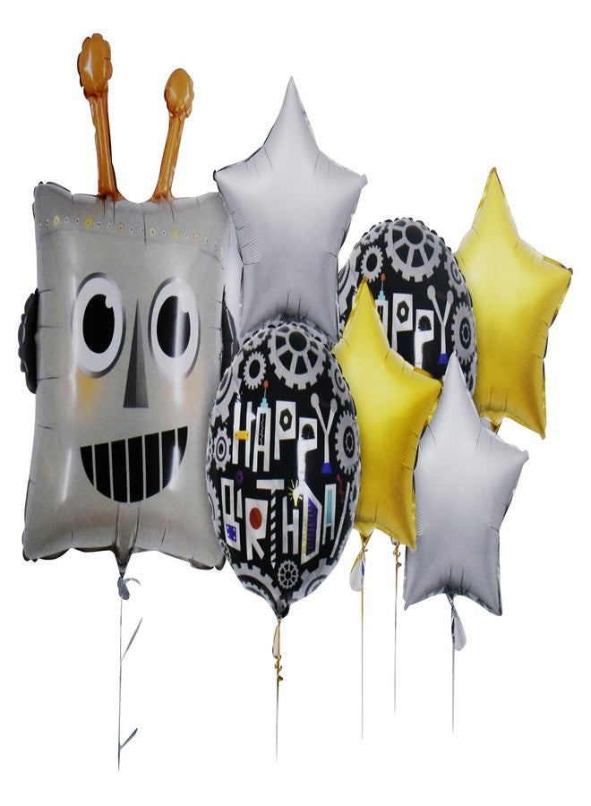 Jagmag® Robot Shape Happy Birthday Foil Balloons Set - 7pcs for Sci-fi Future inspired Tech Theme Party Decorations | Perfect for Robot-Themed Birthdays and Celebrations! - Image 1